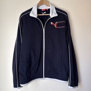 Puma Hoodie Mens Size Small Navy Blue Full Zip Track Jacket Graphic Logo Casual